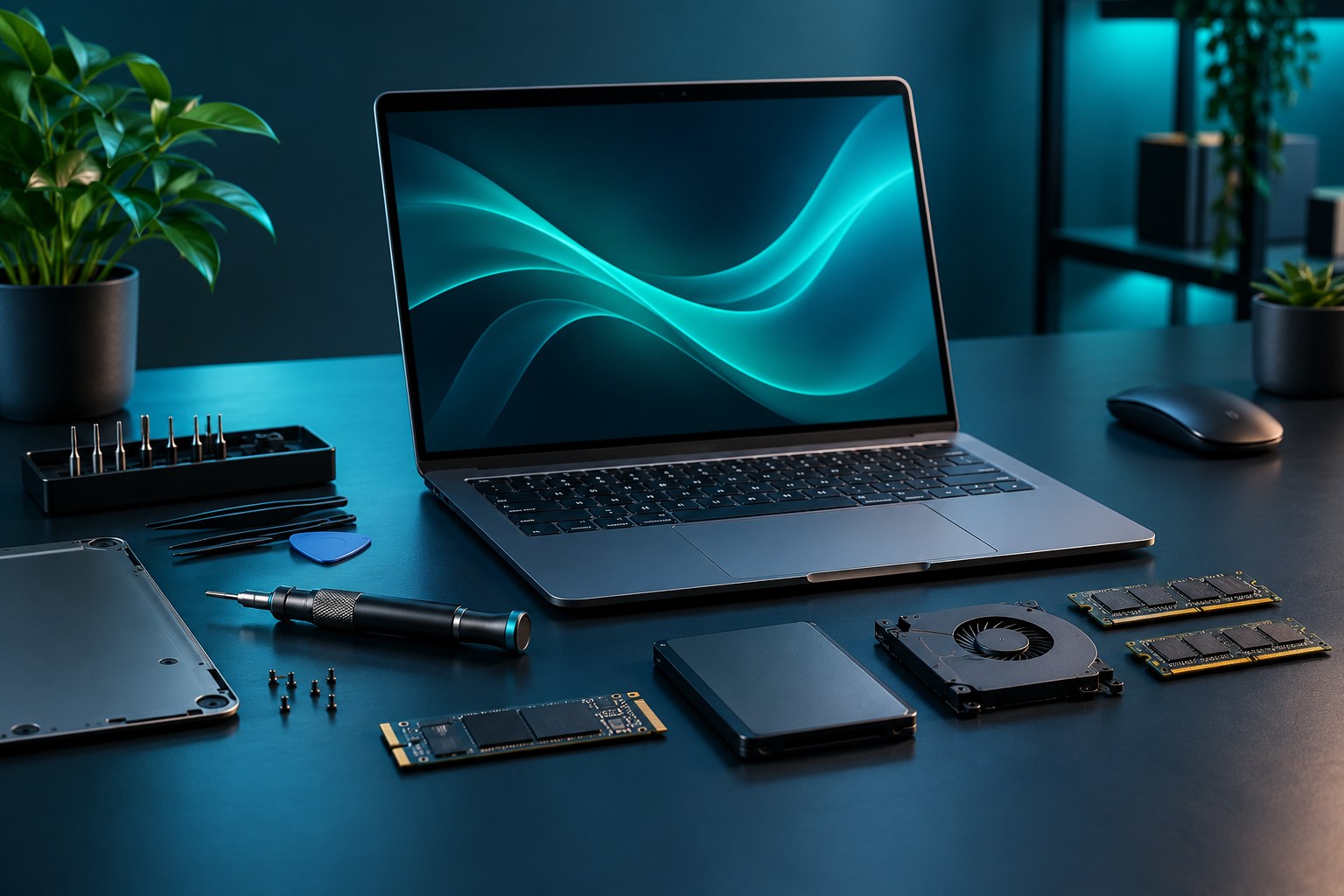 Sfeerbeeld van een werkplek voor computerservice